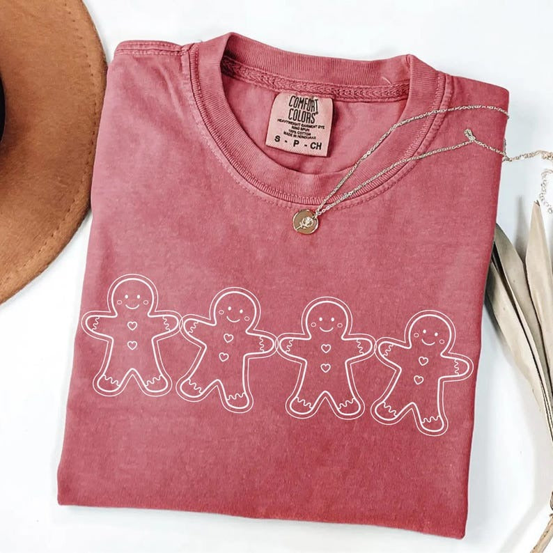 Christmas Gingerbread Man Washed Cotton Crew Neck T-Shirt