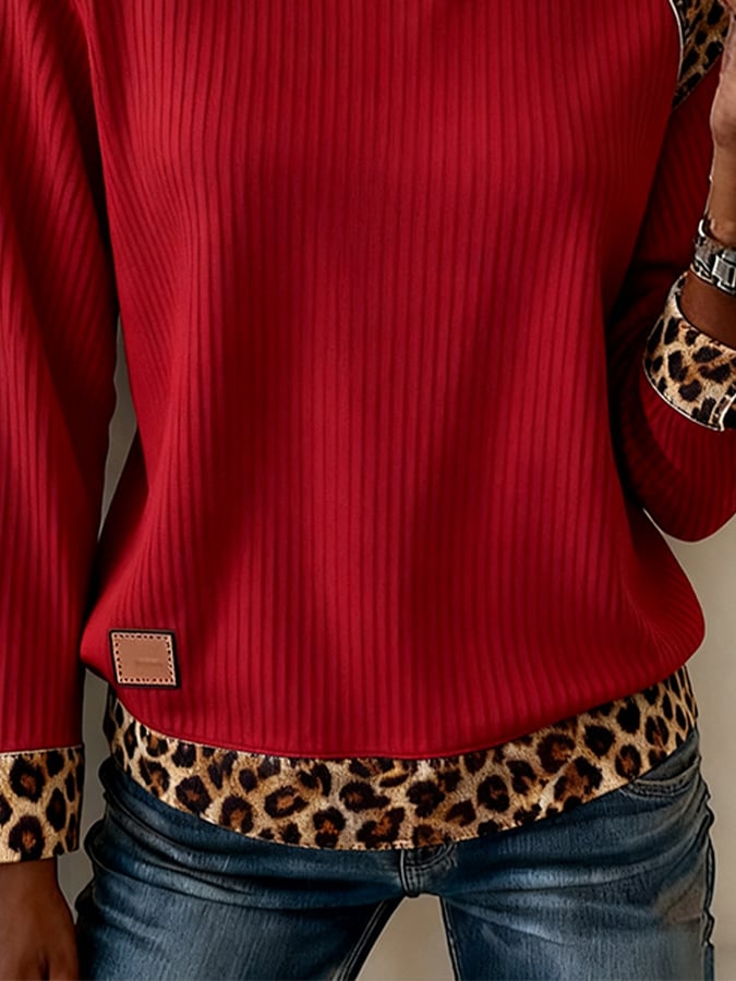 Women's Casual Round Neck Leopard Print Sweatshirt