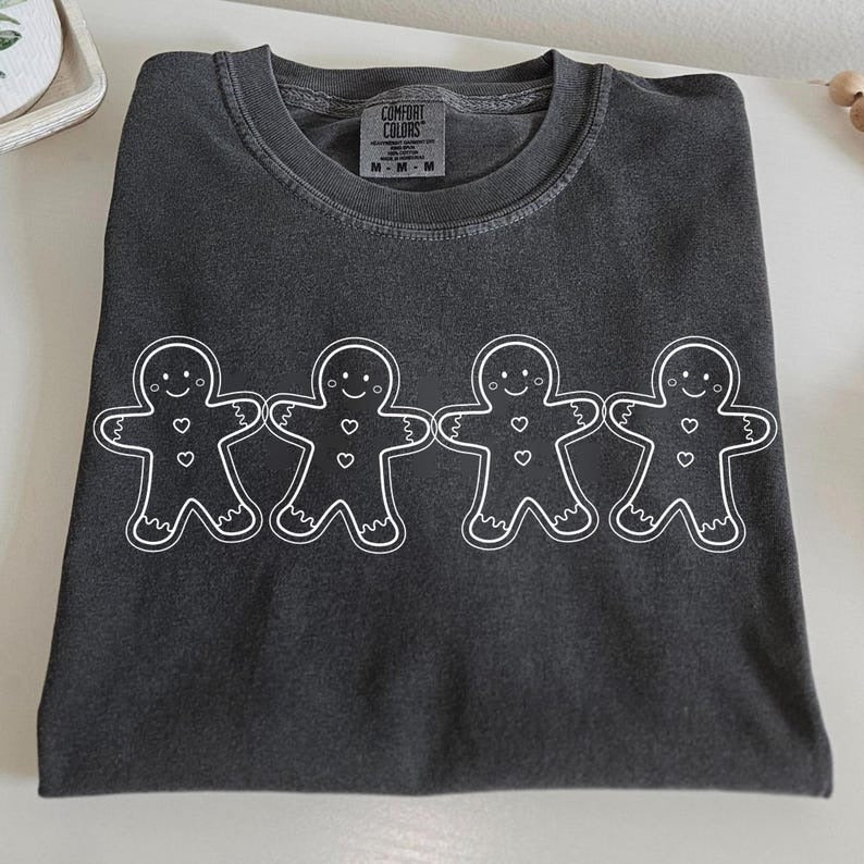 Christmas Gingerbread Man Washed Cotton Crew Neck T-Shirt