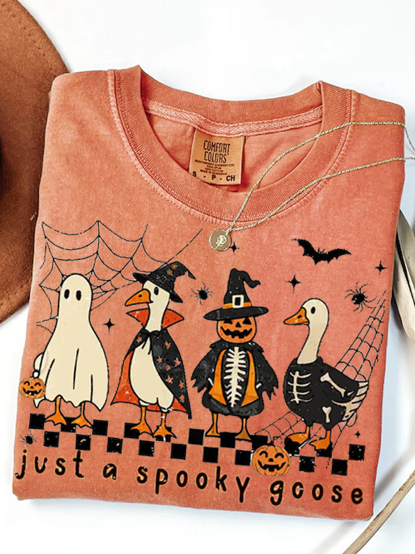 Boo Ghost Halloween Goose Retro T-shirt