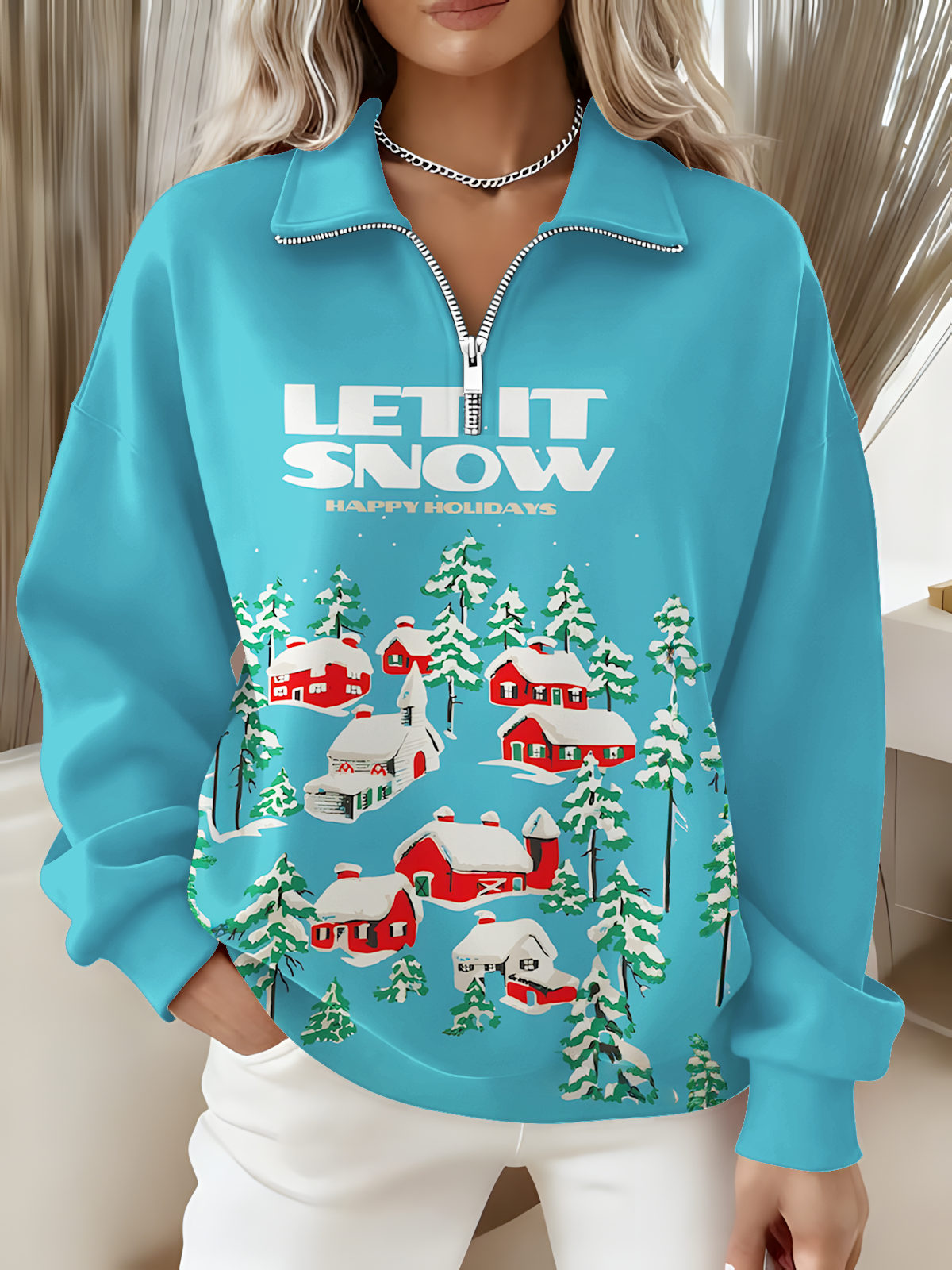 Women's Let It Snow Long Sleeve Zipper Sweatshirt