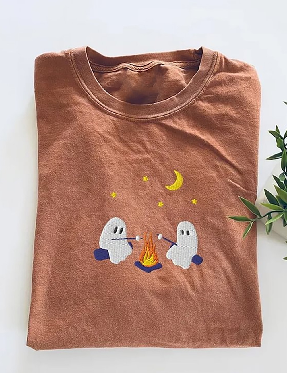 Cute Ghosts Camping Embroidered T-shirt