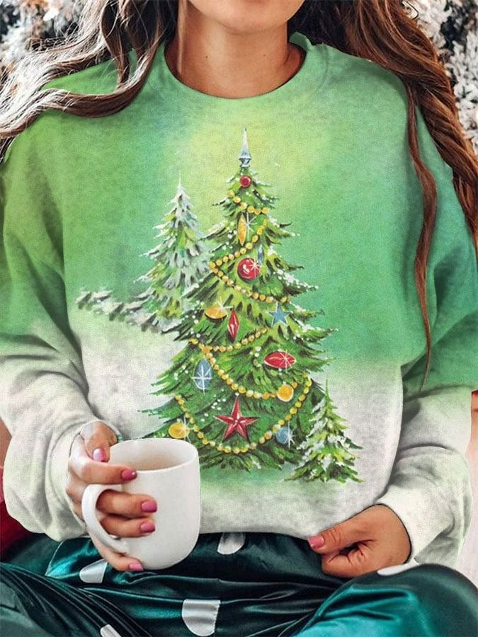 Christmas Tree Printed Long Sleeve Casual Top