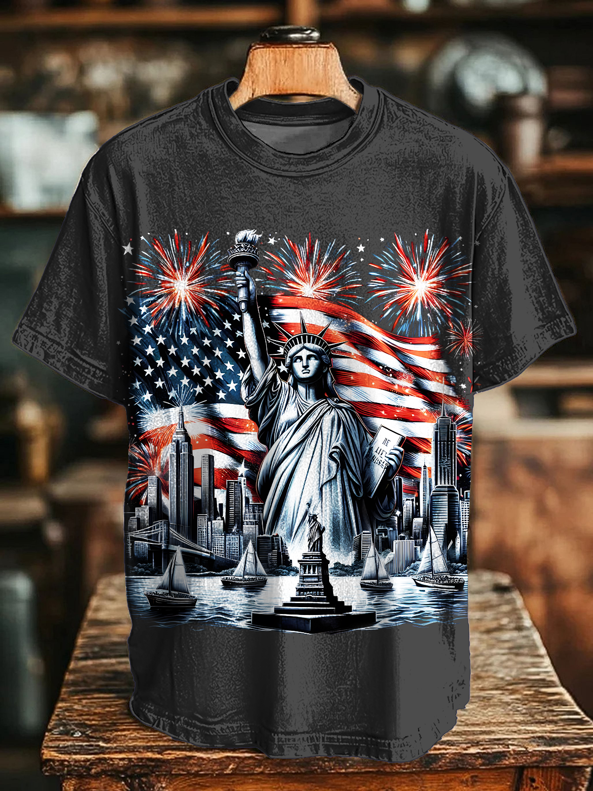 Vintage Independence Day Crew Neck T-shirt