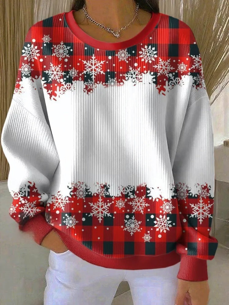 Winter Christmas Art Printed Crew Neck Pocket Sweatshirt