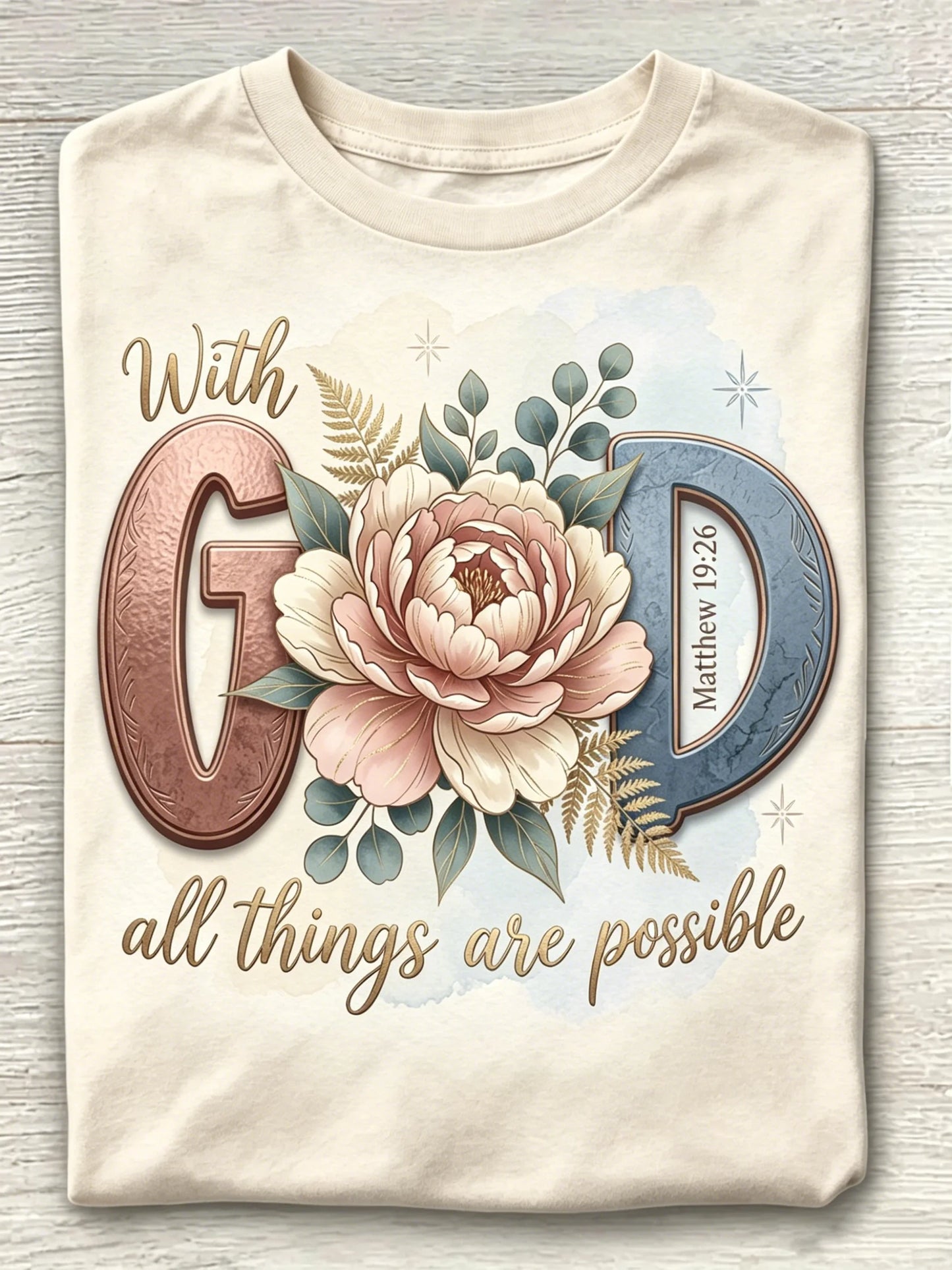 Women Crew Neck Short Sleeve Christian Floral Bible Verse Graphic Casual T-Shirt