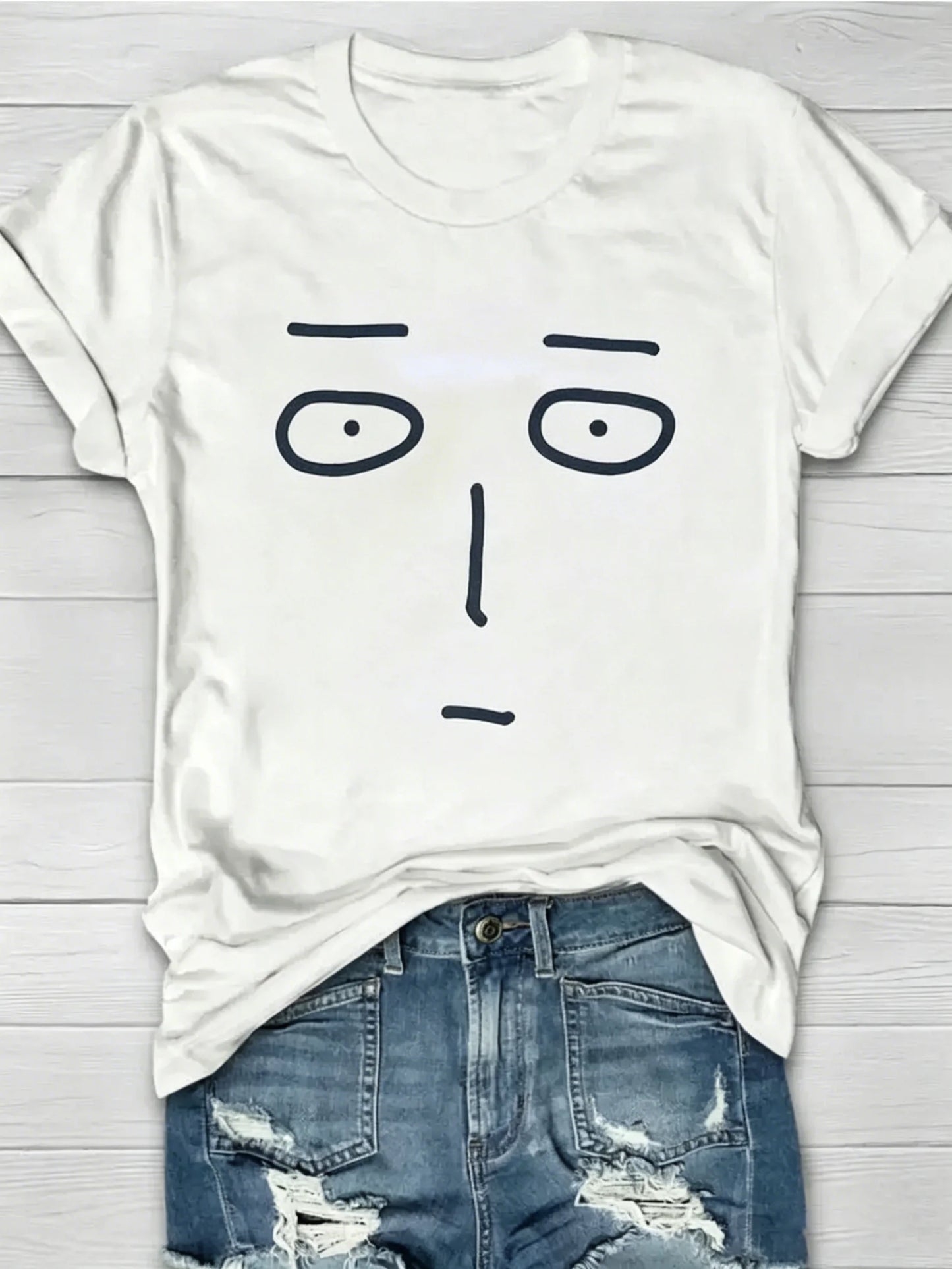 Minimalist Line Art Pattern Crew Neck Short Sleeve Pure Cotton T-Shirt