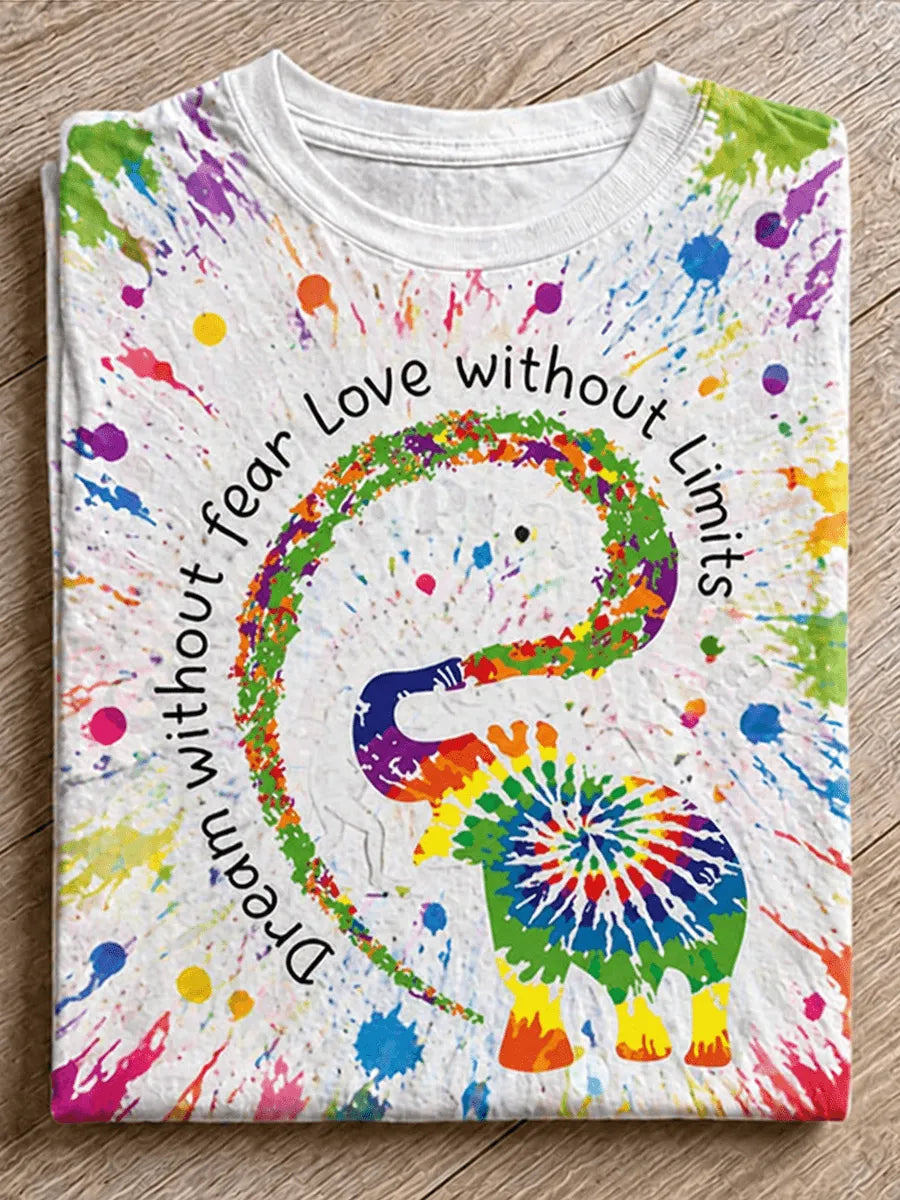 Gay Pride Rainbow Ink-Splatter Effect Crew-Neck Printed T-Shirt