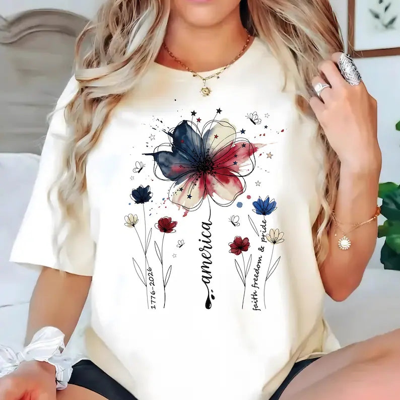 USA 250th Anniversary Floral Short-Sleeve T-Shirt