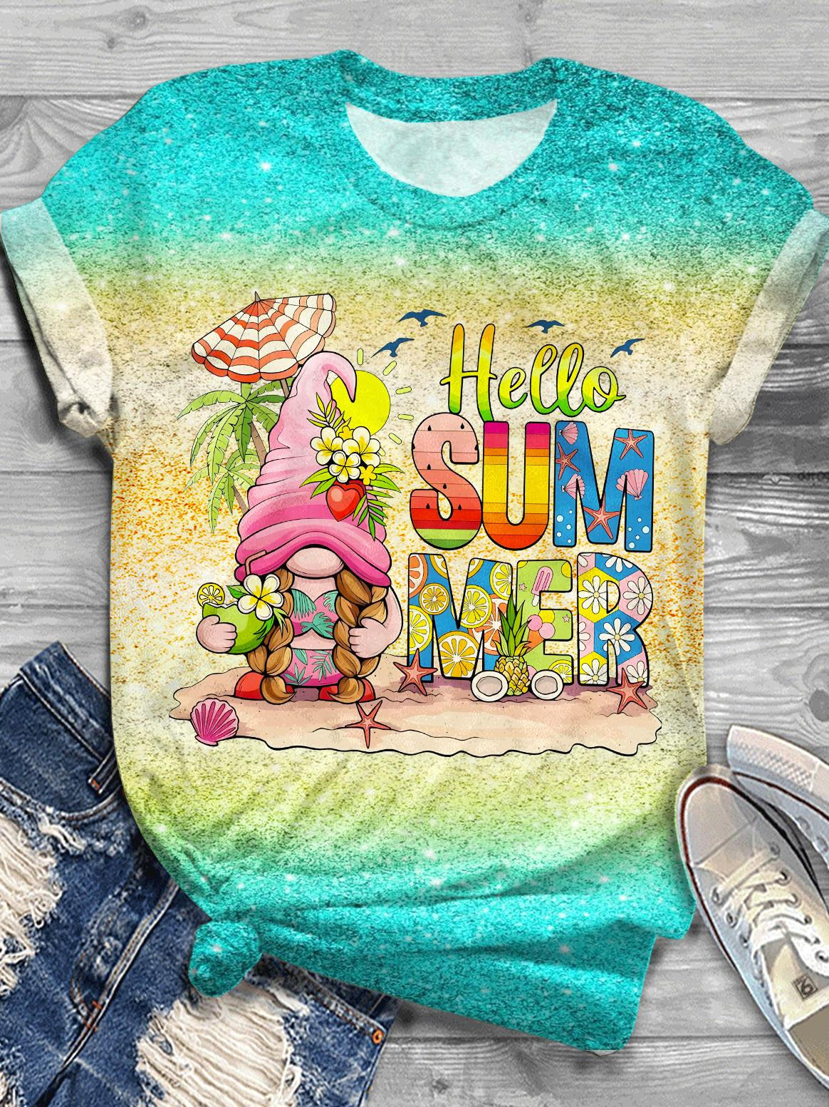 Holiday Cute Dwarf Printed Crew Neck T-shirt