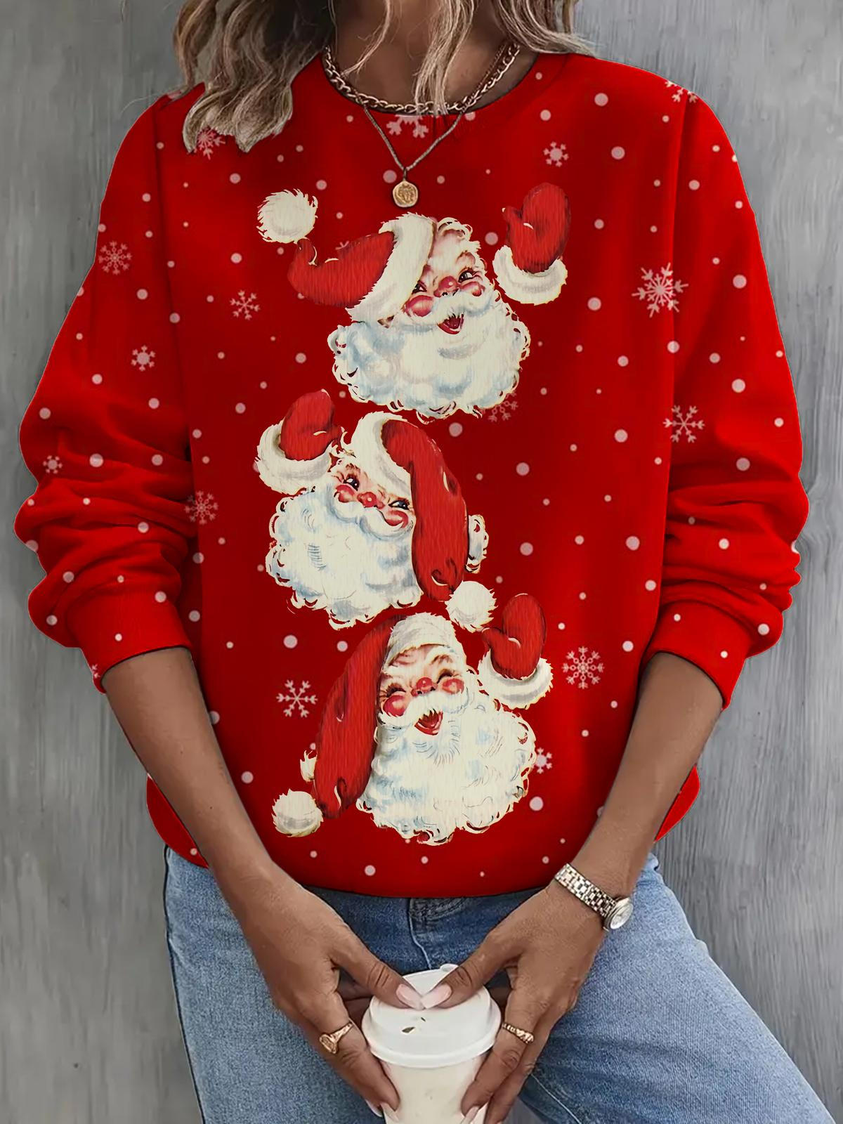Cute Santa Claus Long Sleeve Casual Top