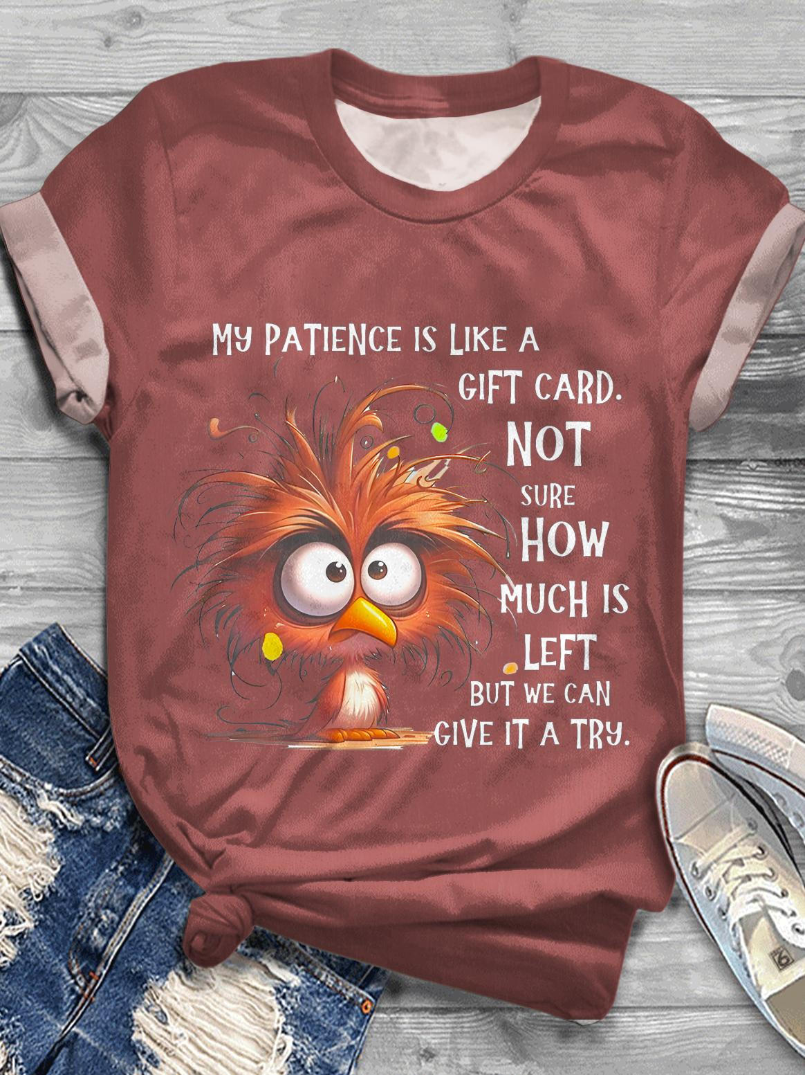 Fun Chicken Print Crew Neck T-shirt