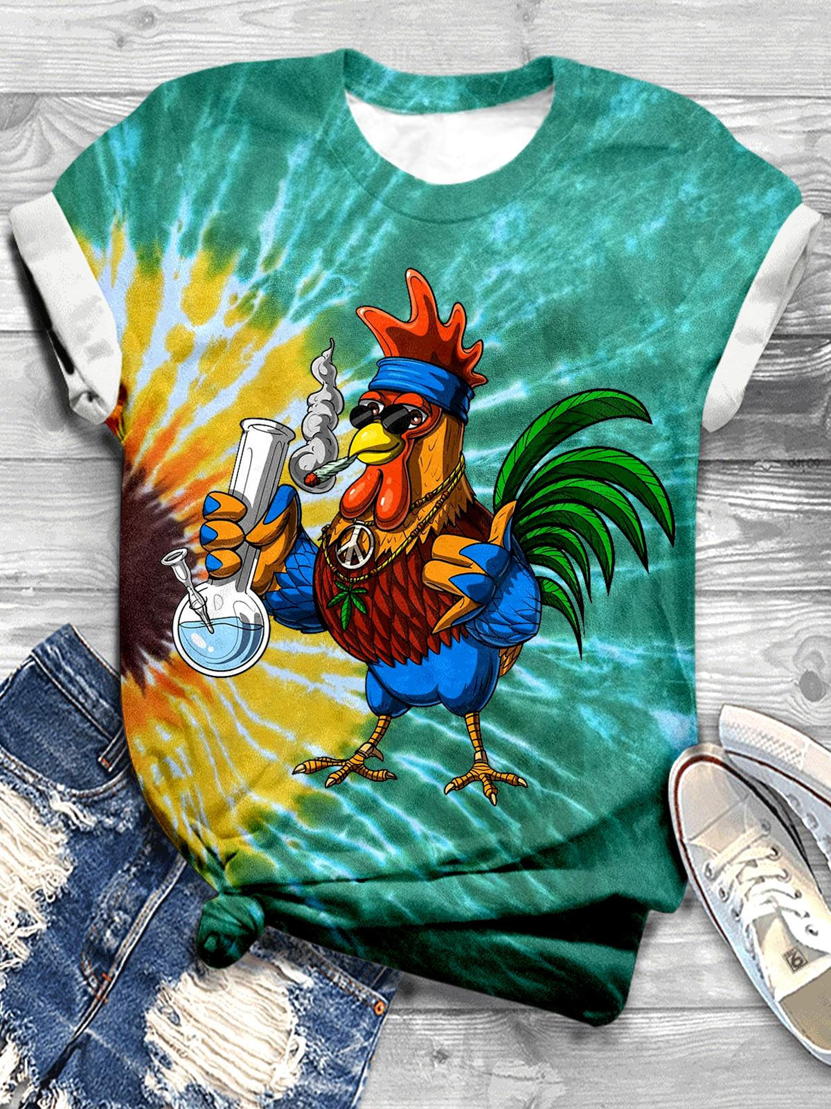 Rooster Hippie Stoner Crew Neck T-shirt