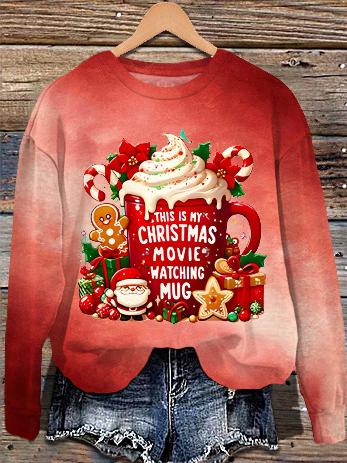 This is My Christmas Movie Watching Printed Long Sleeve Casual Top