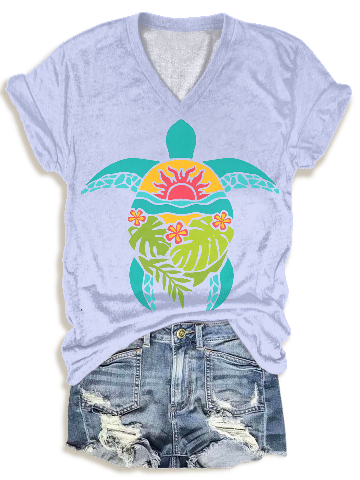 Abstract Floral Turtle Art V-neck T-Shirt
