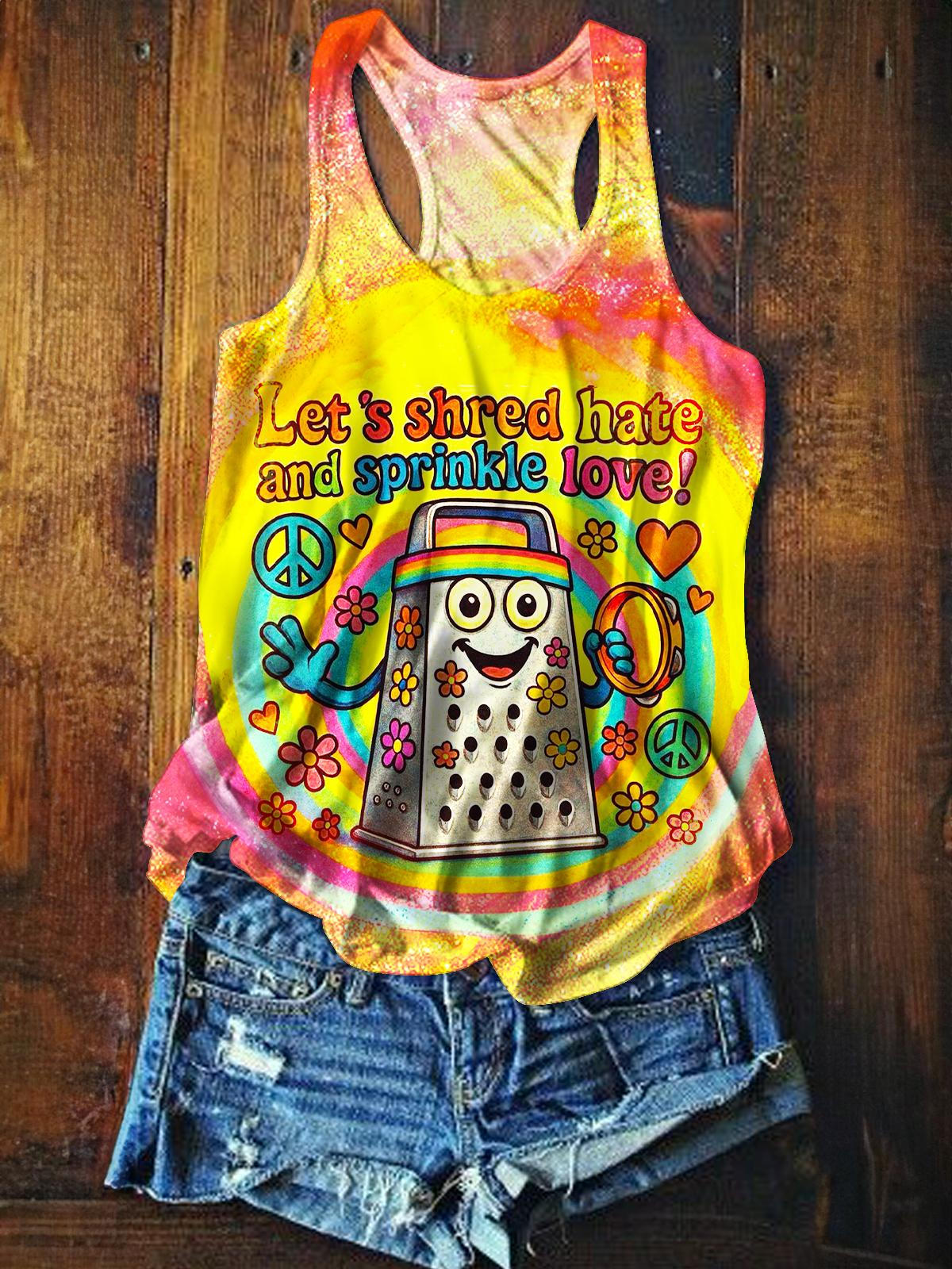 Women's Love Happiness Hippie Print Casual Tank Top