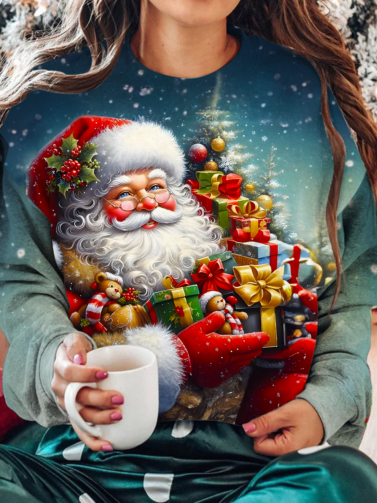 Santa Claus's Smile Long Sleeve Casual Top