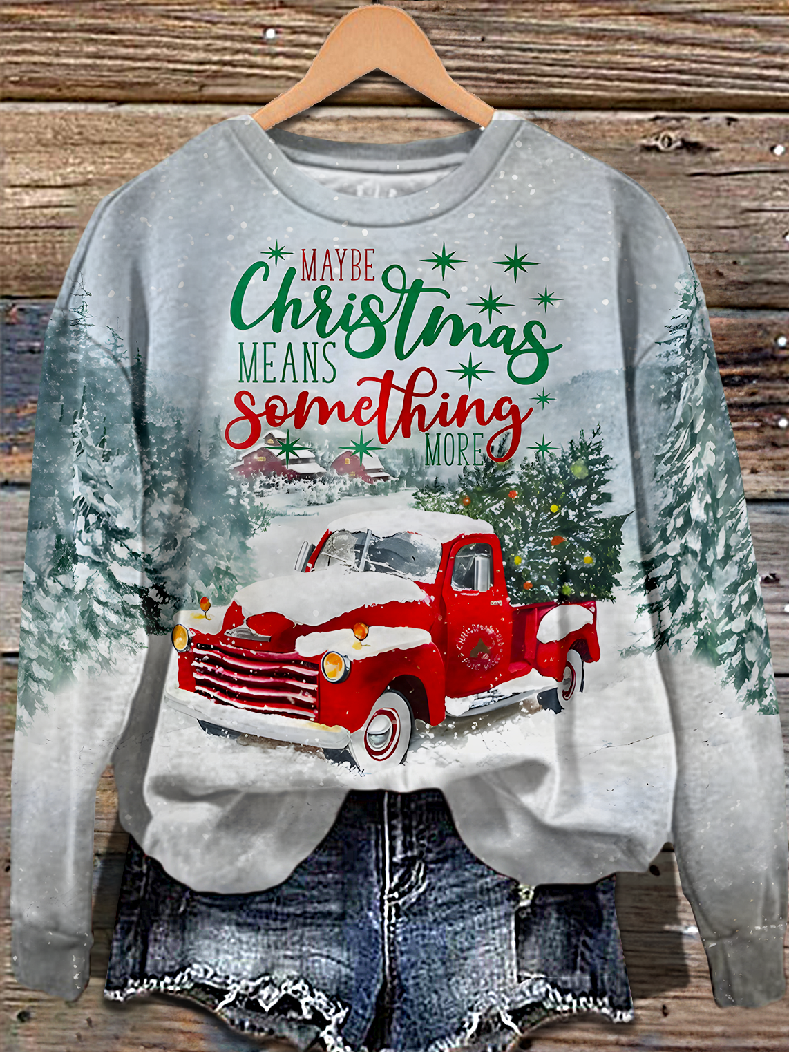 Merry Christmas Pickup Truck Driver Printed Long Sleeve Casual Top