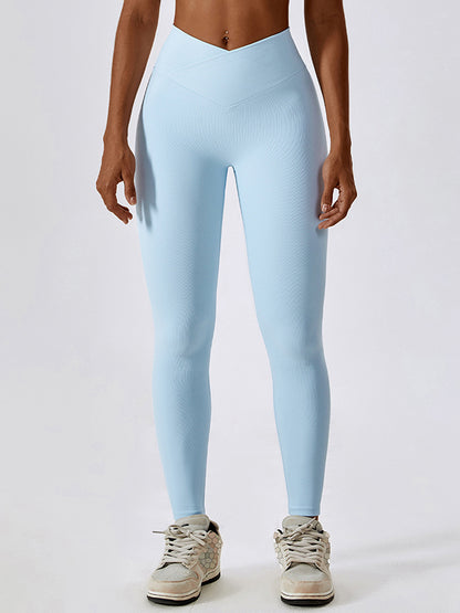 High-Waisted Solid Color Skinny Leg Wrap Yoga Bottoms