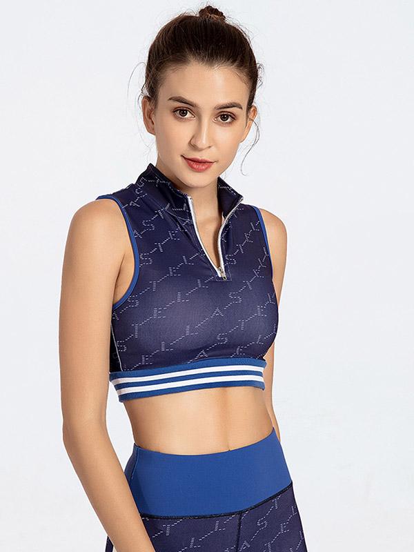 Contrast Color Printed Sleeveless Yoga Suits