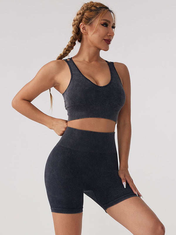 Skinny Solid Color U-Neck Yoga Suits