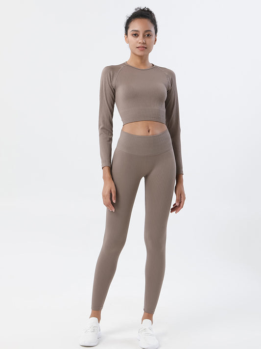 Solid Color Long Sleeves Tees&Leggings Yoga Suits