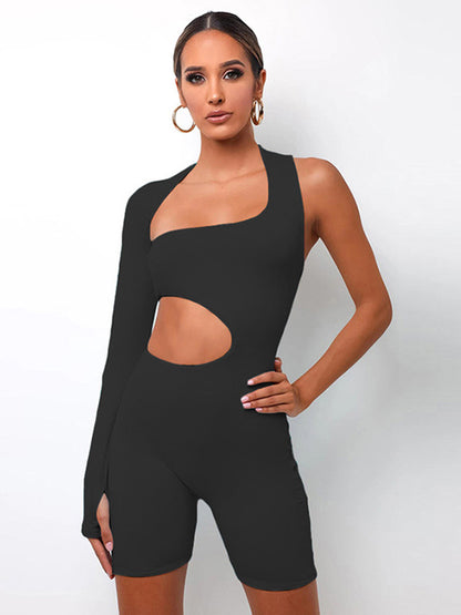 Long Sleeves Tight Backless Hollowing Outs Sports Rompers