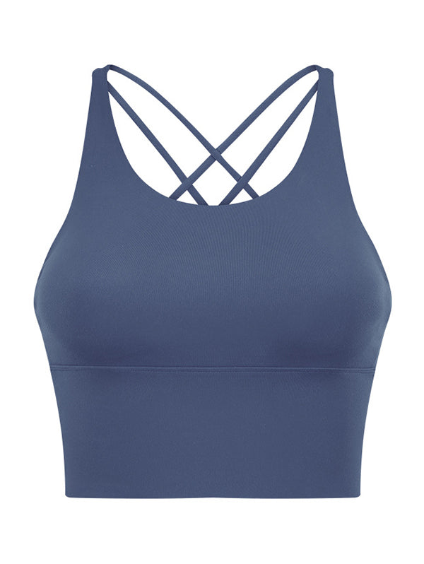 Skinny Wrap Yoga Tops Hollow Solid Color Spaghetti-Neck Bra