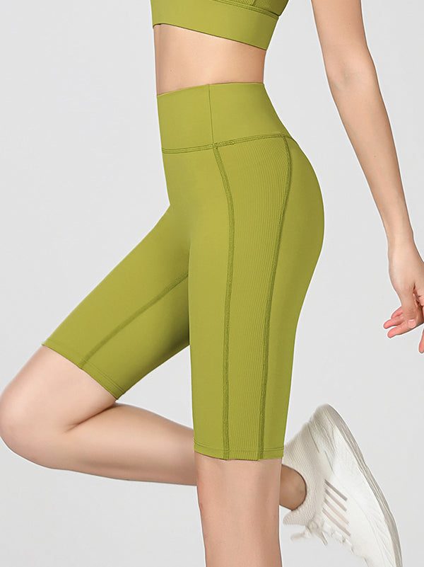 High-Waisted Solid Color Wrap Sports Shorts