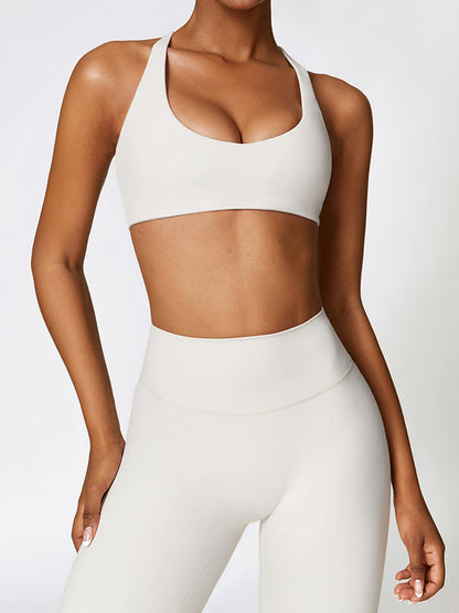 Skinny Wrap Hollow Solid Color Spaghetti-Neck Sports Bra