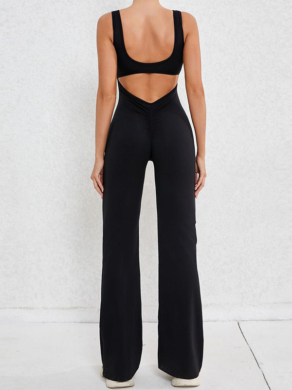 Wrap Hollow Solid Color Spaghetti-Neck Jumpsuits