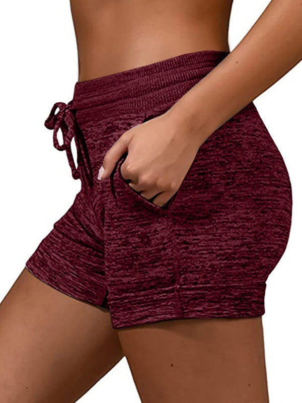 Solid Color Quick-Drying  High-Waisted Drawstring Sports Shorts