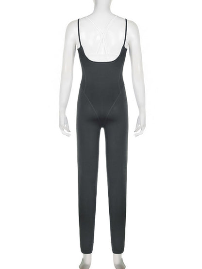 Sport Contrast Color All-Match Bodycon Yoga Jumpsuits