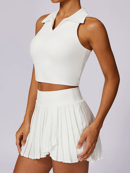 Cropped Sleeveless Solid Color Polo Tank