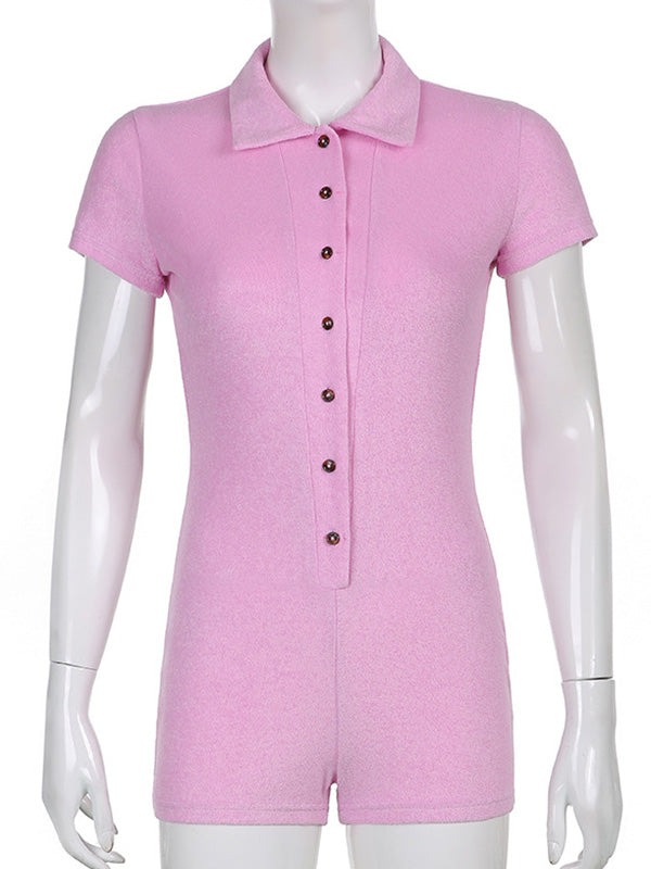 Pink Lapel Button Rompers