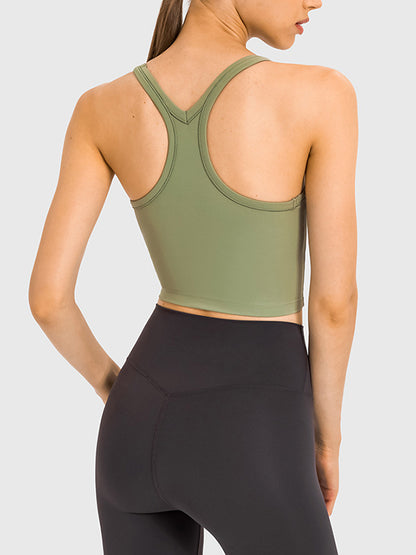 Skinny Wrap Sports Bra Hollow Yoga Tops Solid Color U-Neck Bra