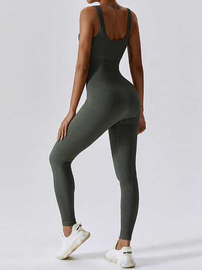 Wrap Skinny Solid Color U-Neck Yoga Jumpsuits Jumpsuits