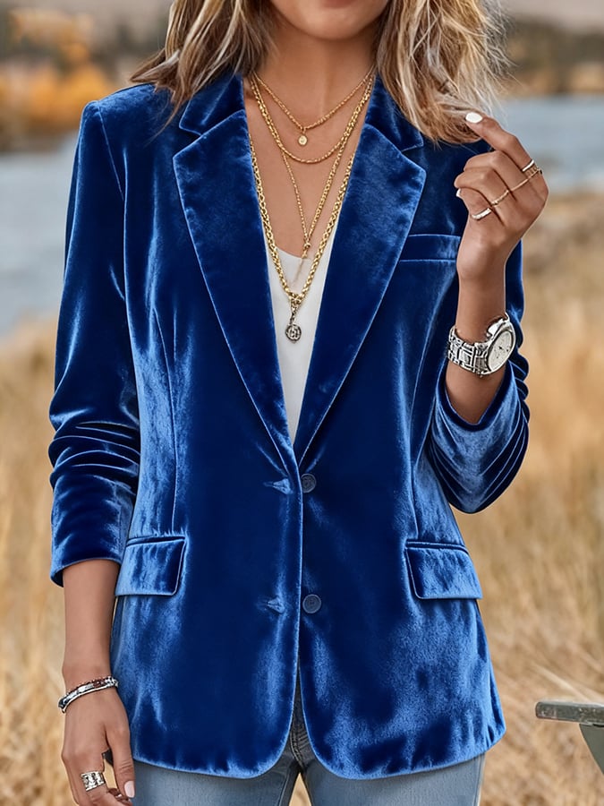 Women's Casual Solid Color Velvet Blazer