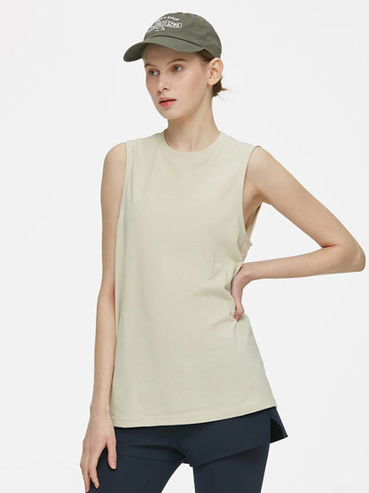 Loose Sleeveless Solid Color Split-Side Round-Neck Sports Vest