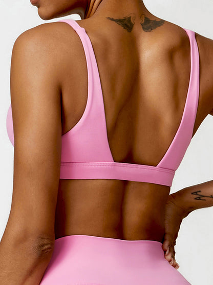 Wrap Backless Solid Color Spaghetti-Neck Sports Bra