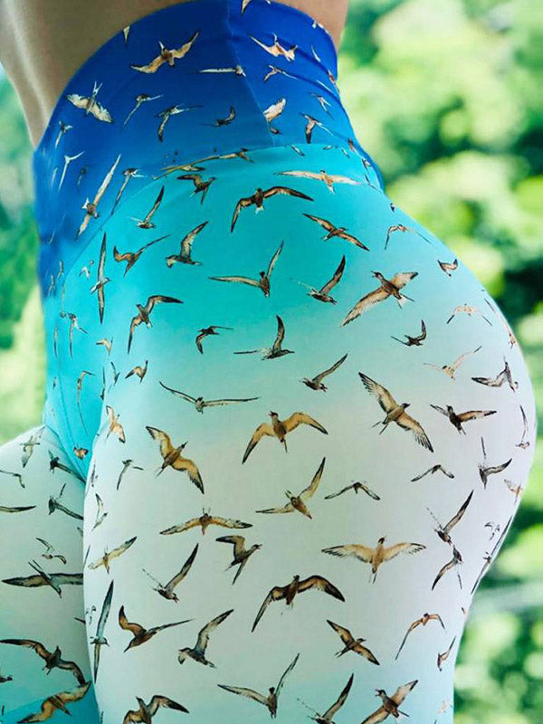 Sea Mew Printed Flexible Sports Leggings