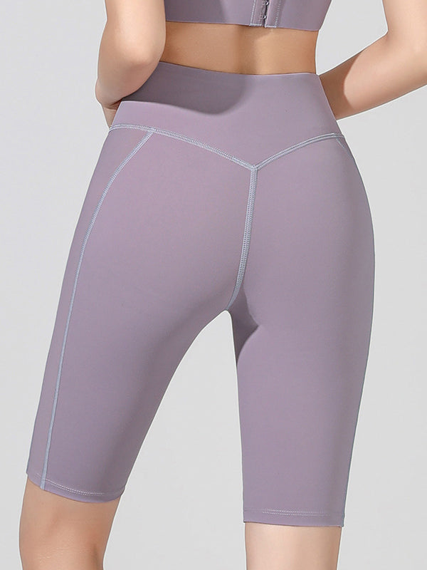 High-Waisted Solid Color Wrap Sports Shorts