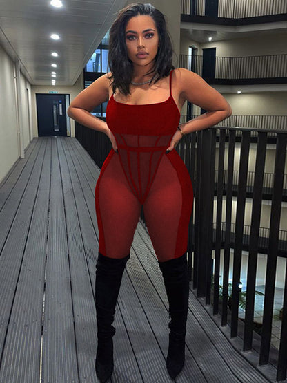 Hollowed Split-Joint Mesh Bodysuits&Leggings Sports Suits