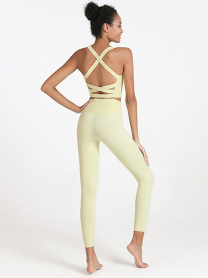 Cross Back Backless Tight Fitting Silky Gym Suits