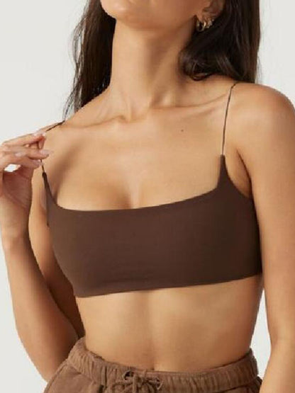 Skinny Wrap Backless Solid Color Spaghetti-Neck Sports Bra