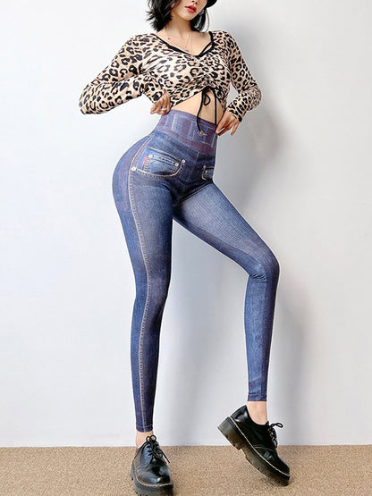 Denim Print High-Waist Leggings