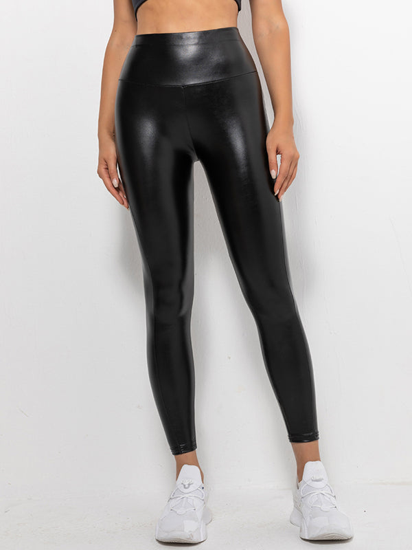 High Elastic Hip Tight Pants PU Leather Leggings