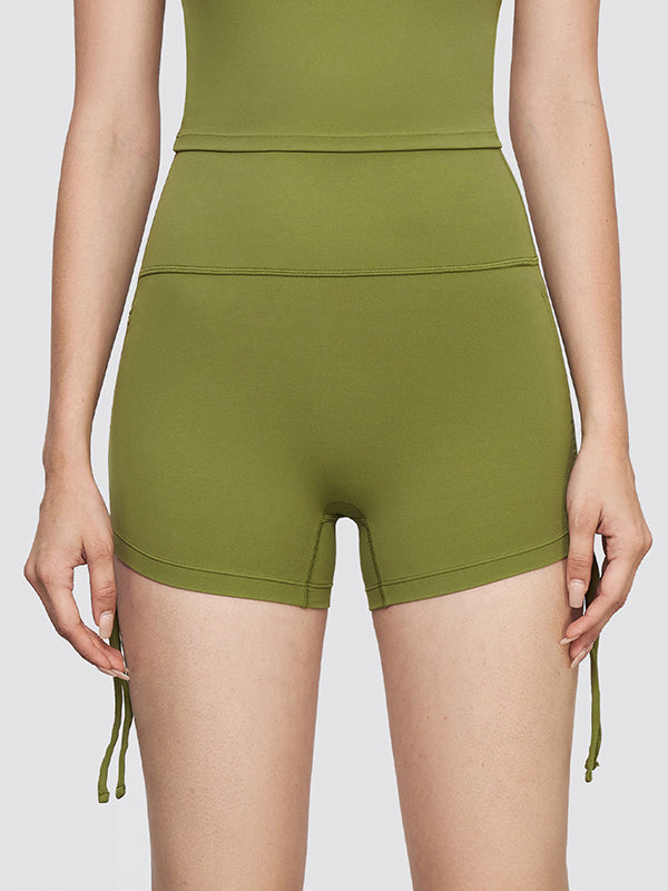 Drawstring High-Waisted Solid Color Sports Shorts