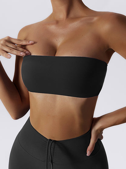 Sleeveless Wrap Non-Slip Solid Color Tube Sports Bra