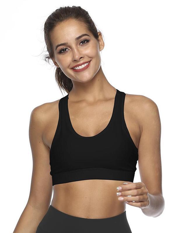 Solid Color Wrap Breathable Back Cutout Sports Bra